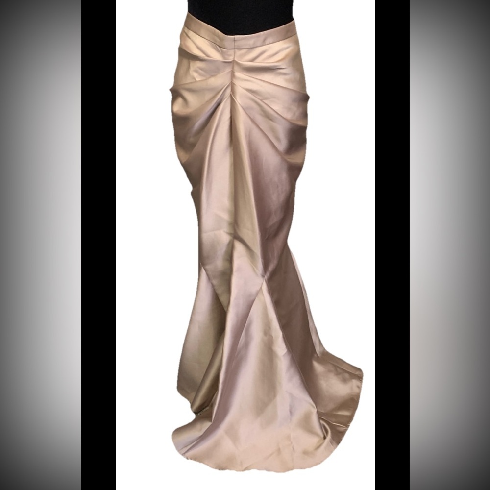 Badgley Mischka Champagne Satin Ruched Maxi Trumpet Skirt